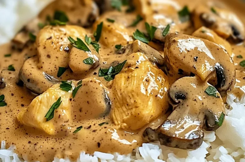 Creamy Dreamy Chicken & Mushroom Stroganoff with Rice