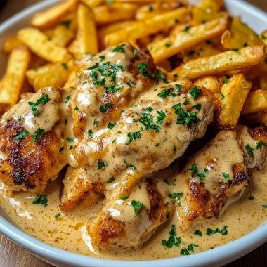Creamy Garlic Butter Chicken with Golden Fries
