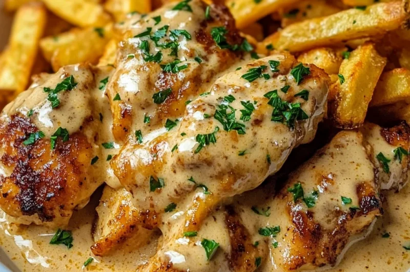 Creamy Garlic Butter Chicken with Golden Fries