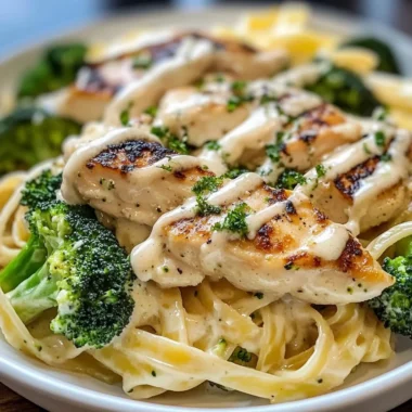 Creamy Garlic Chicken Alfredo with Broccoli & Fettuccine