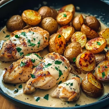 Creamy Garlic Chicken with Roasted Baby Potatoes