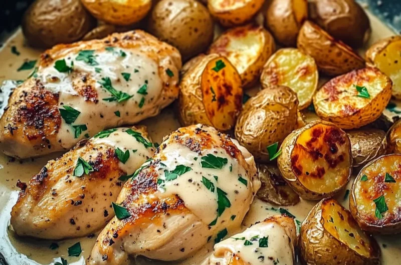 Creamy Garlic Chicken with Roasted Baby Potatoes