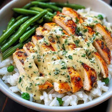 Creamy Garlic Herb Chicken Bowl with Rice & Green Beans