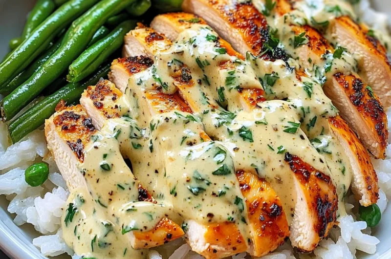 Creamy Garlic Herb Chicken Bowl with Rice & Green Beans