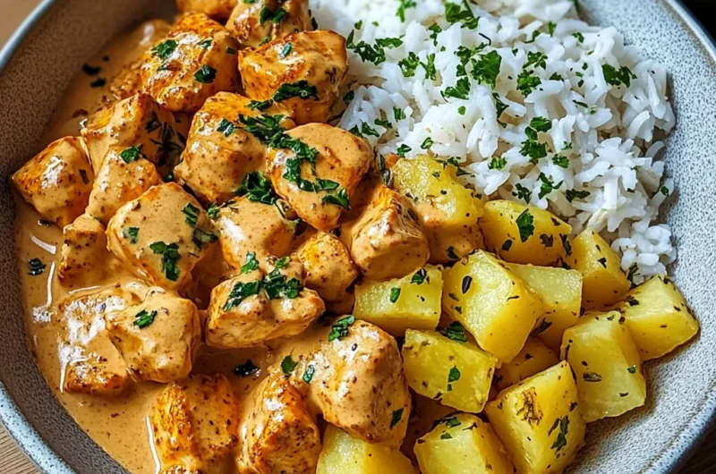 Creamy Golden Chicken Bowl with Herb Potatoes & Rice