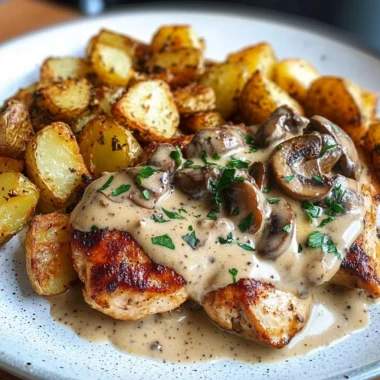 Creamy Mushroom Chicken with Crispy Potatoes