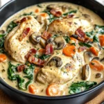 Creamy Slow-Cooked Chicken Stroganoff with Spinach, Bacon, Mushrooms & Carrots