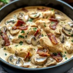 Creamy Slow-Cooked Chicken and Bacon Stroganoff with Mushrooms