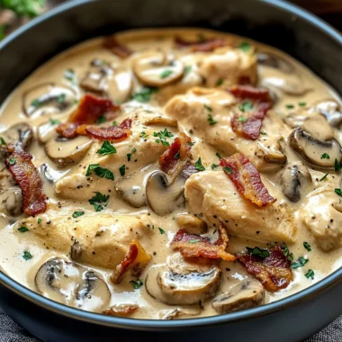 Creamy Slow-Cooked Chicken and Bacon Stroganoff with Mushrooms