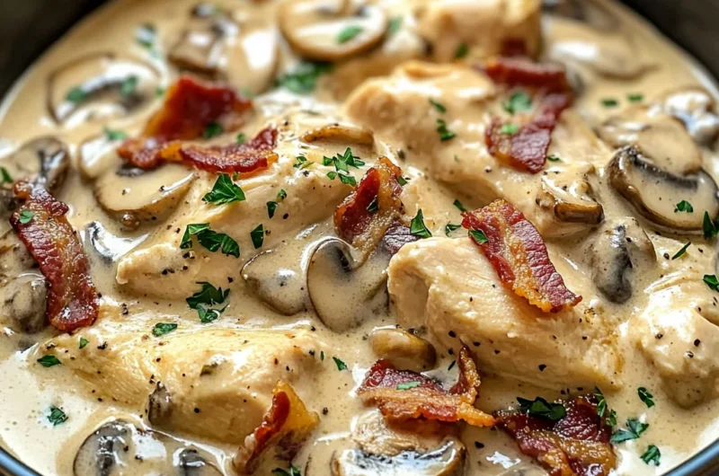Creamy Slow-Cooked Chicken and Bacon Stroganoff with Mushrooms
