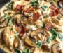 Creamy Slow Cooker Chicken Stroganoff with Bacon, Spinach & Mushrooms