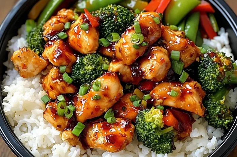 Epic Chili Garlic Chicken Bowl with Veggie Crunch & Steamed Rice