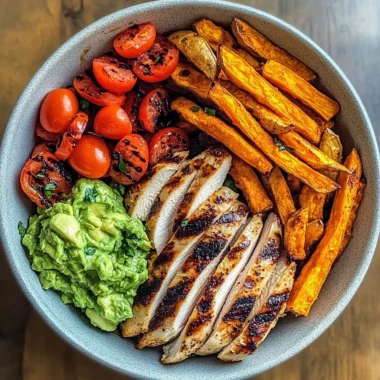 Epic Grilled Chicken Bowl with Sweet Potato Fries & Guac