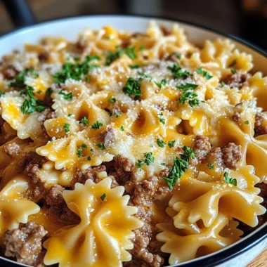 Garlic Butter Beef & Cheesy Bowtie Pasta