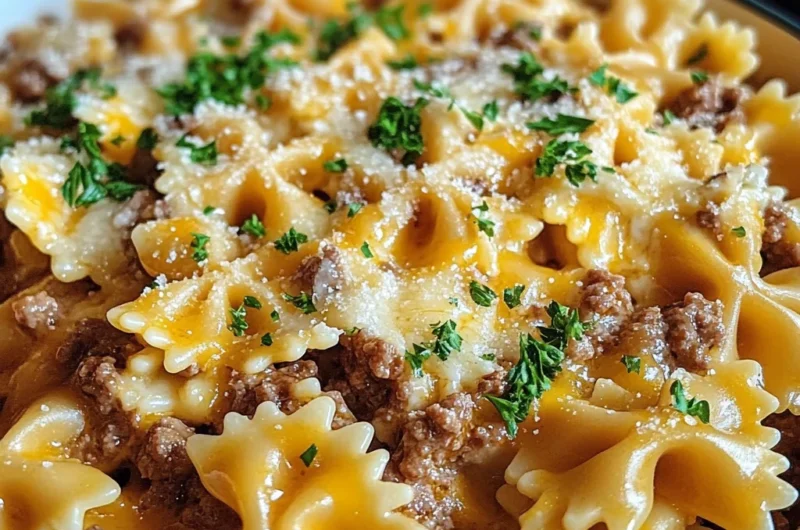 Garlic Butter Beef & Cheesy Bowtie Pasta