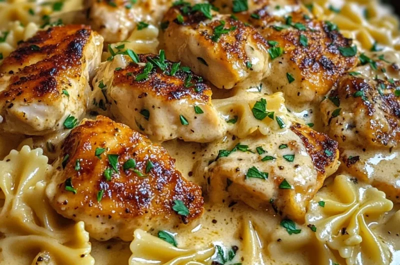 Garlic Butter Chicken with Creamy Cheesy Bowtie Pasta