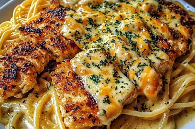 Garlic Parmesan Chicken Spaghetti in Spicy Three-Cheese Cajun Cream Sauce
