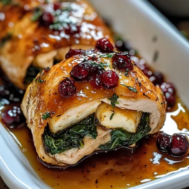 Golden-Baked Chicken Stuffed with Spinach, Brie, and Honey-Balsamic Cranberries