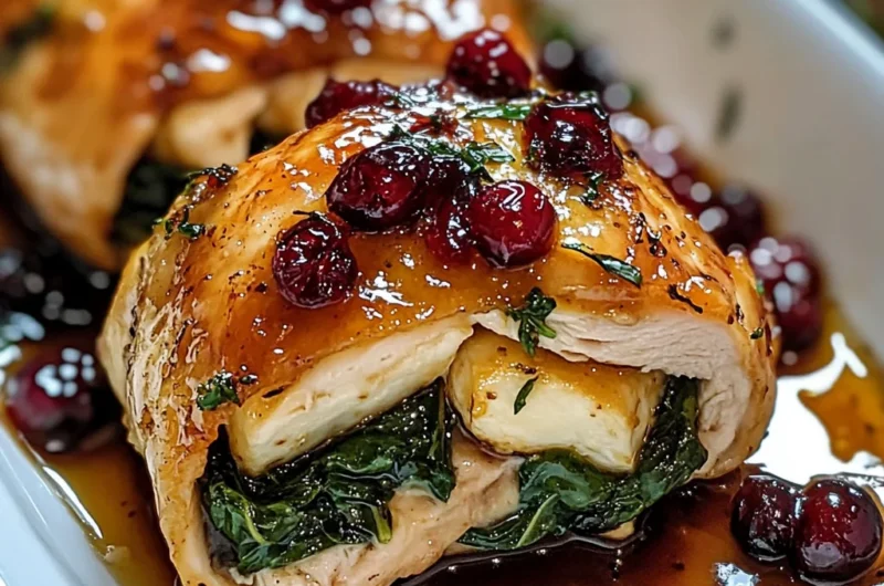 Golden-Baked Chicken Stuffed with Spinach, Brie, and Honey-Balsamic Cranberries