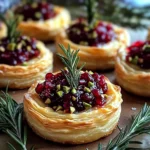 Golden Brie Tartlets with Cranberry Jewels & Festive Rosemary Trees