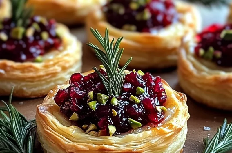 Golden Brie Tartlets with Cranberry Jewels & Festive Rosemary Trees