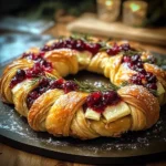 Golden Holiday Crescent Wreath with Brie and Cranberry