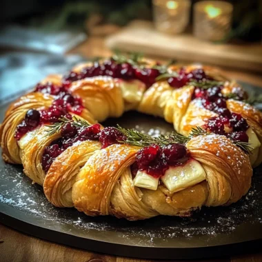 Golden Holiday Crescent Wreath with Brie and Cranberry