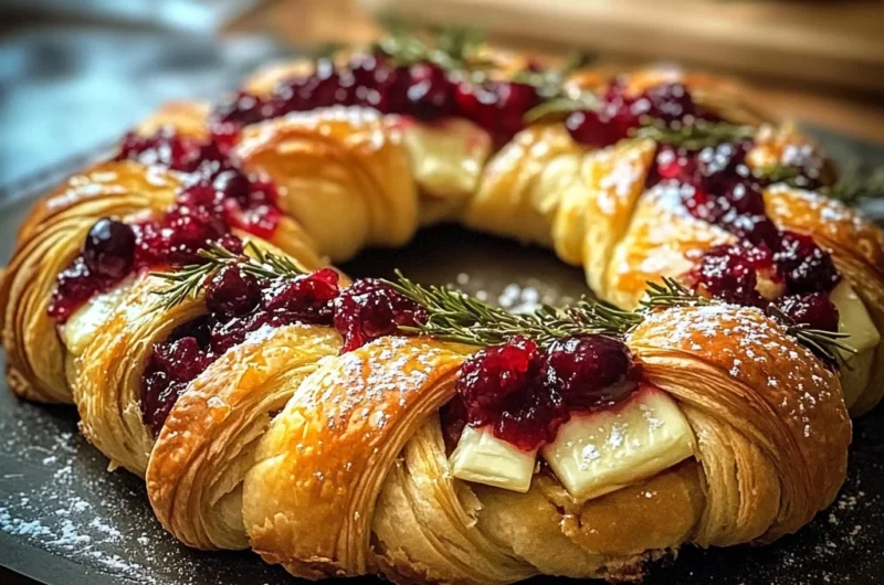 Golden Holiday Crescent Wreath with Brie and Cranberry