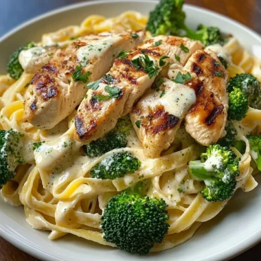 Grilled Chicken Broccoli Alfredo Fettuccine