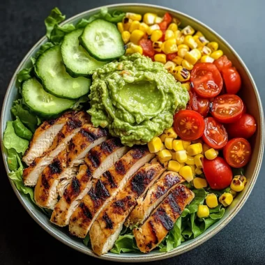 Grilled Chicken Burrito Bowl with Guacamole, Corn & Fresh Veggies