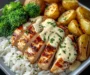 Grilled Lemon Chicken with Creamy Sauce, Rice, Roasted Potatoes & Broccoli