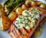 Grilled Salmon with Cheesy Asparagus & Herb-Roasted Potatoes