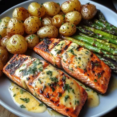 Grilled Salmon with Cheesy Asparagus & Herb Potatoes Clean & Comforting