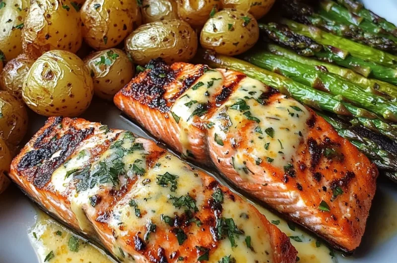 Grilled Salmon with Cheesy Asparagus & Herb Potatoes Clean & Comforting