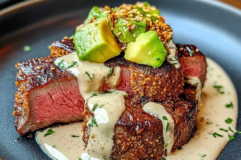 Grilled Sesame-Crusted beef Tenderloin with Creamy Sauce