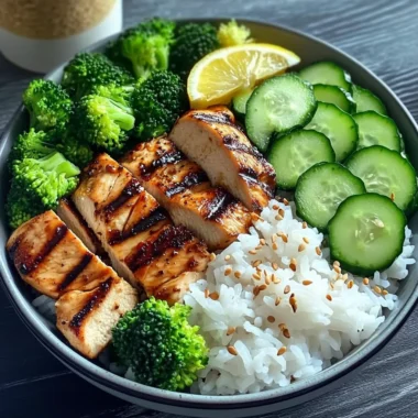 Healthy Grilled Chicken Bowl with Rice & Veggies
