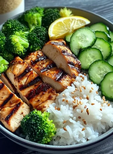 Healthy Grilled Chicken Bowl with Rice & Veggies