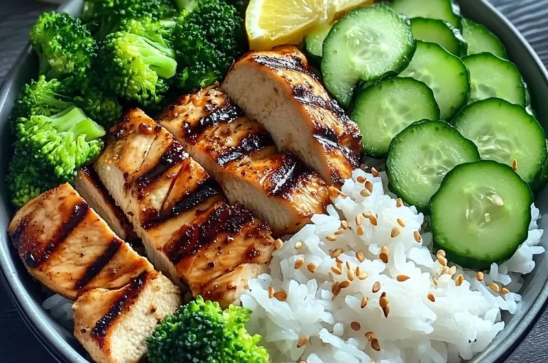 Healthy Grilled Chicken Bowl with Rice & Veggies