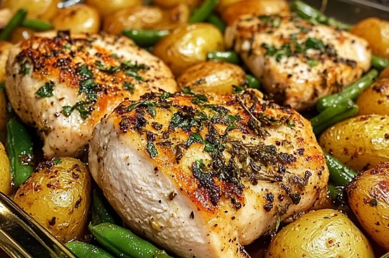 Herb-Roasted Chicken Breast with Garlic Potatoes & Green Beans