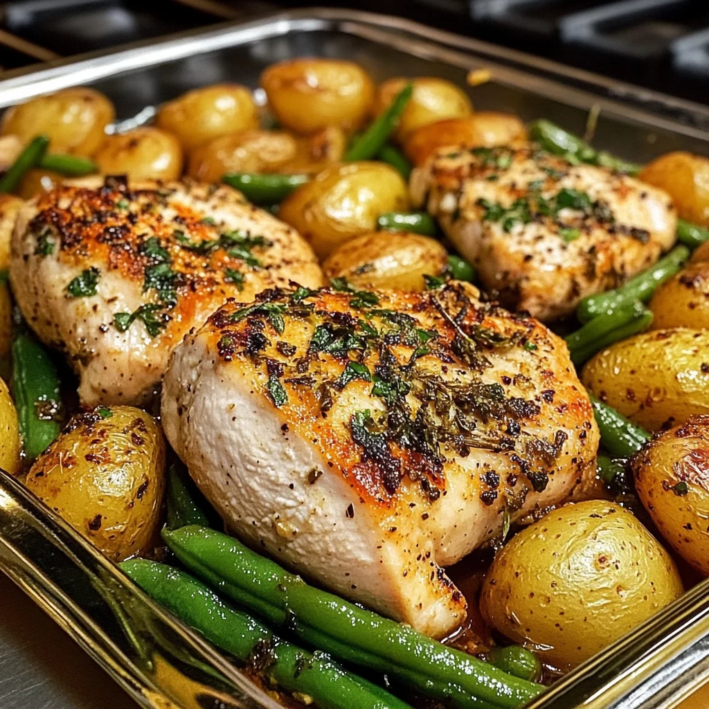 Herb-Roasted Chicken Breast with Garlic Potatoes & Green Beans