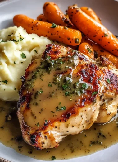 Herb Butter Chicken with Mashed Potatoes & Glazed Carrots