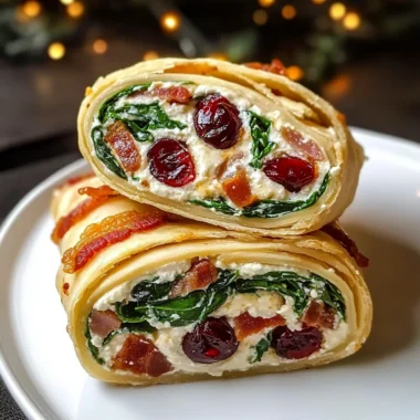 Holiday Cream Cheese Pinwheels with Cranberries, Spinach, Feta & Crispy Bacon