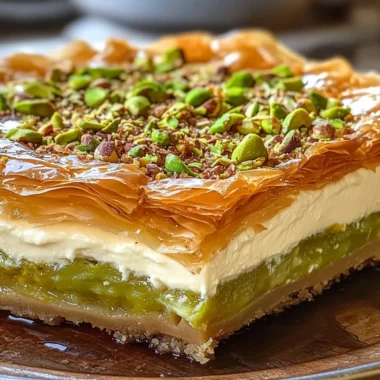 Honey-Drizzled Pistachio Baklava Cheesecake with Crispy Golden Phyllo Layers