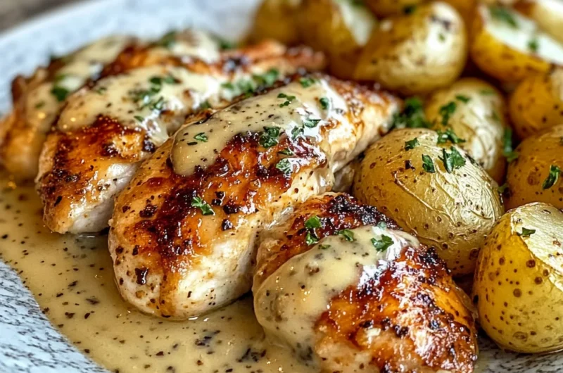 Hot Honey Greek Garlic Chicken Alfredo with Truffle-Parmesan Potatoes