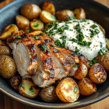 Insanely Tasty Grilled Chicken & Roasted Potato Bowl with Creamy Herb Dip