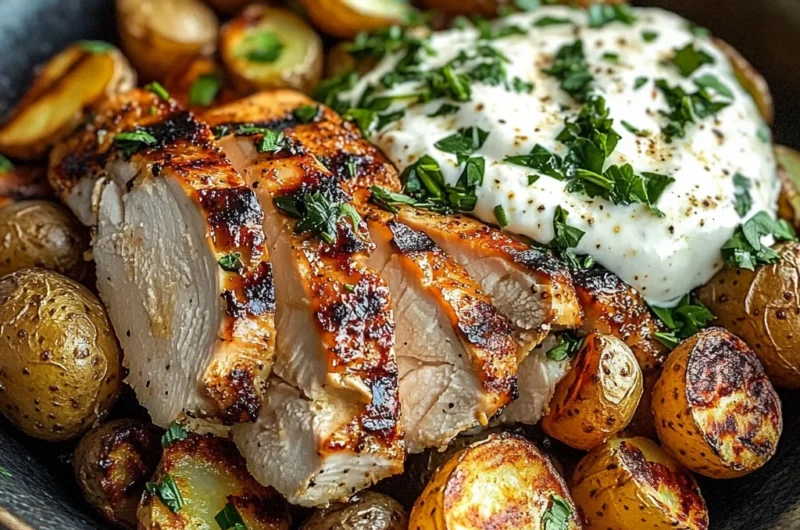 Insanely Tasty Grilled Chicken & Roasted Potato Bowl with Creamy Herb Dip