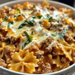 Italian Velveeta Beef and Bowtie Pasta