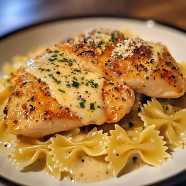 Juicy Garlic Butter Chicken with Bowtie Pasta in Creamy Parmesan Sauce