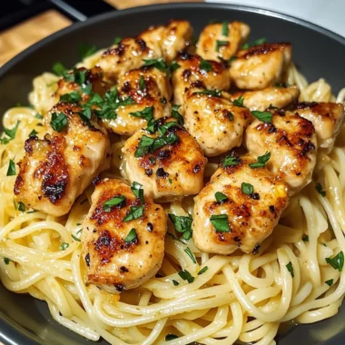 Lemon Garlic Butter Chicken Bites with Savory Parmesan Linguine