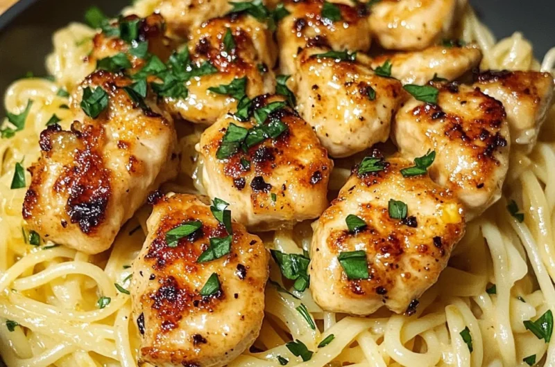 Lemon Garlic Butter Chicken Bites with Savory Parmesan Linguine